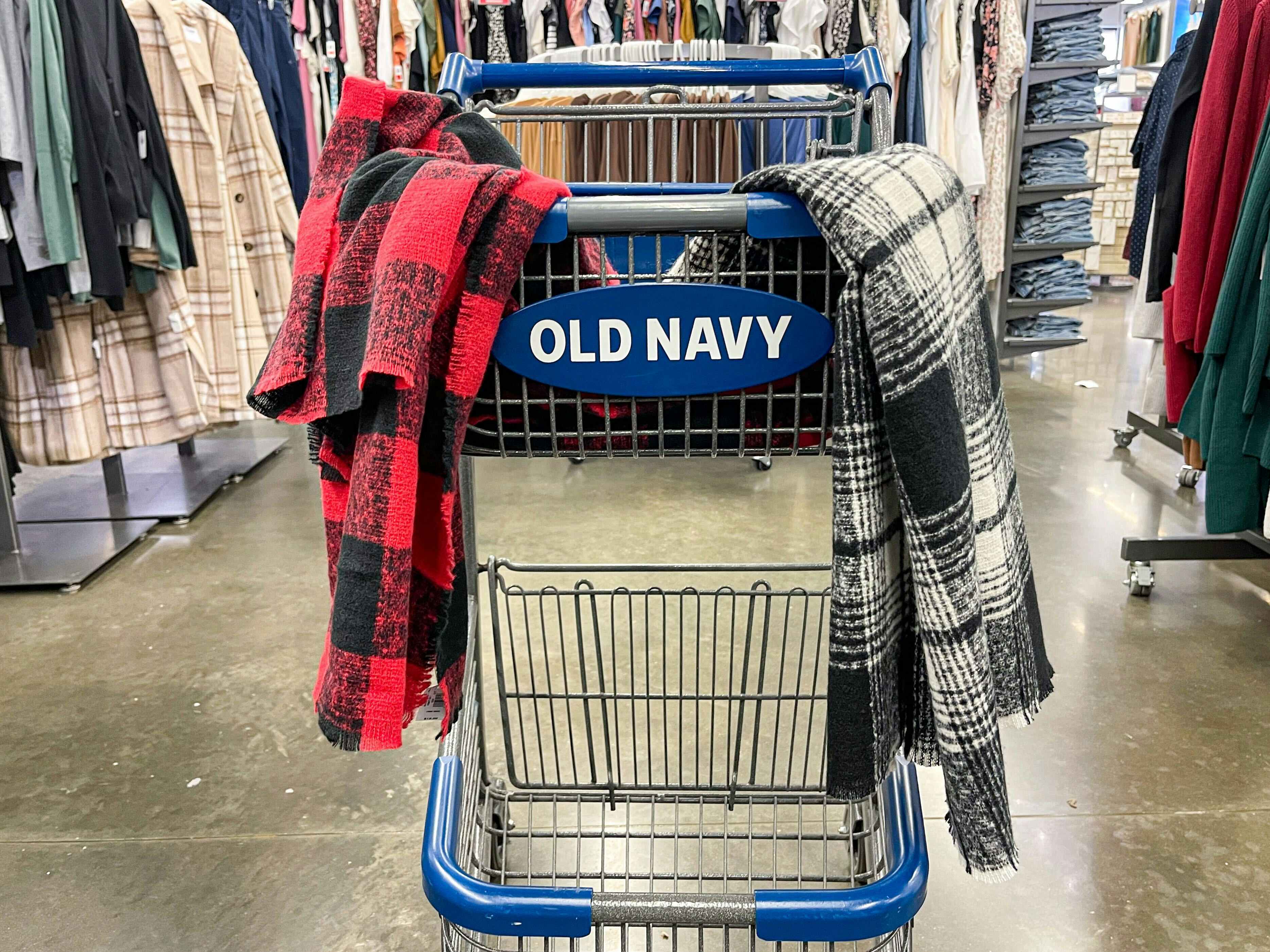 old navy scarves in shopping cart