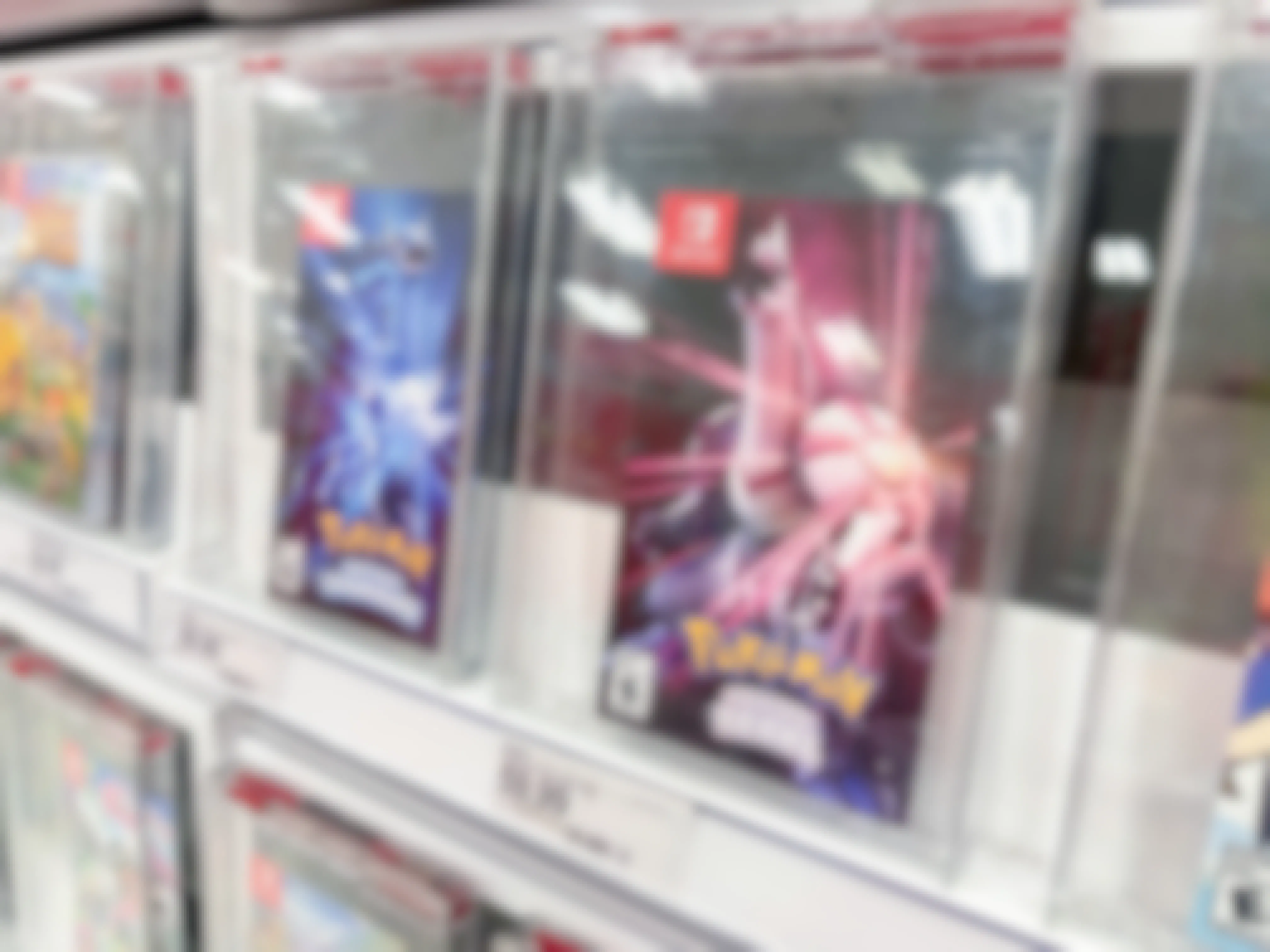 pokemon nintendo switch games on the shelf at target: pokemon brilliant diamond and pokemon shining pearl