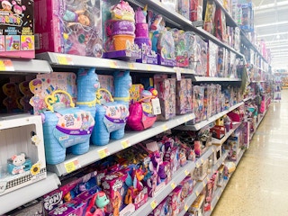 shelf with polly pocket toys at walmart
