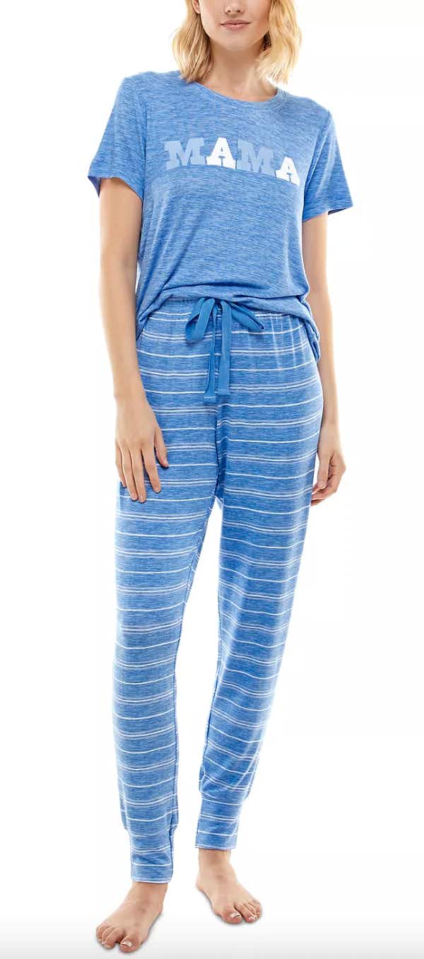 a mommy and me pj set in blue