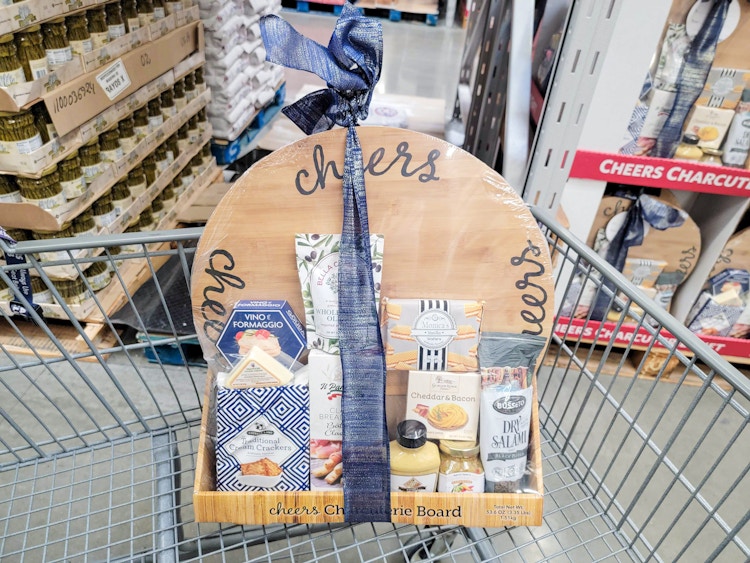 charcuterie board gift set in a cart