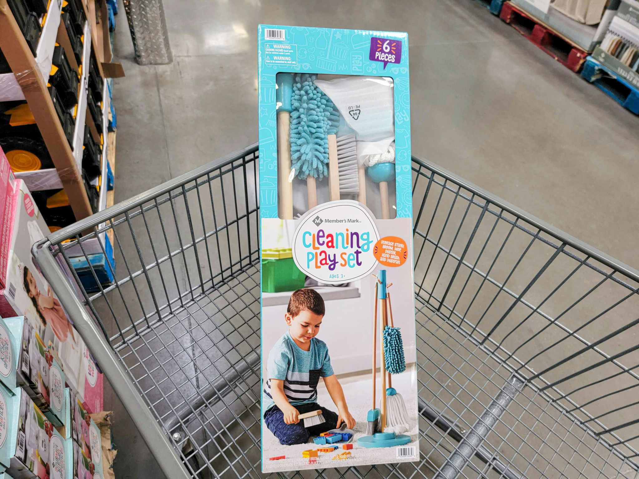 kids toy cleaning set in a cart