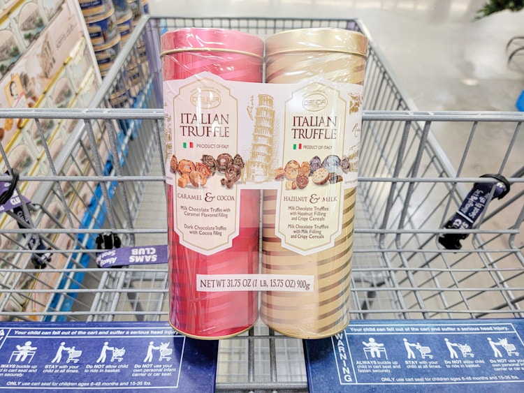 pack of 2 tins of italian truffles in a cart