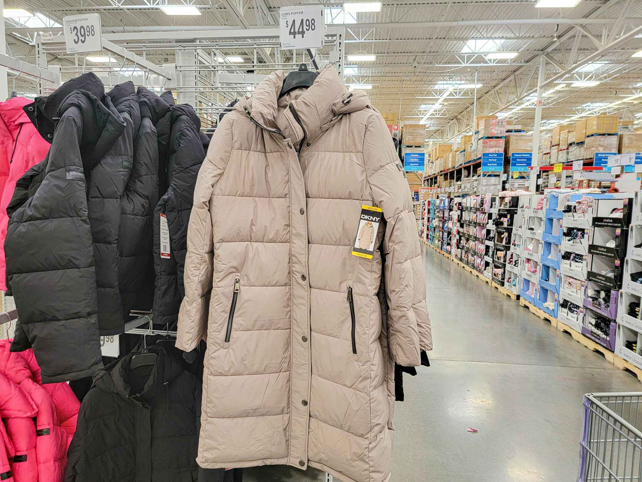 beige long puffer coat