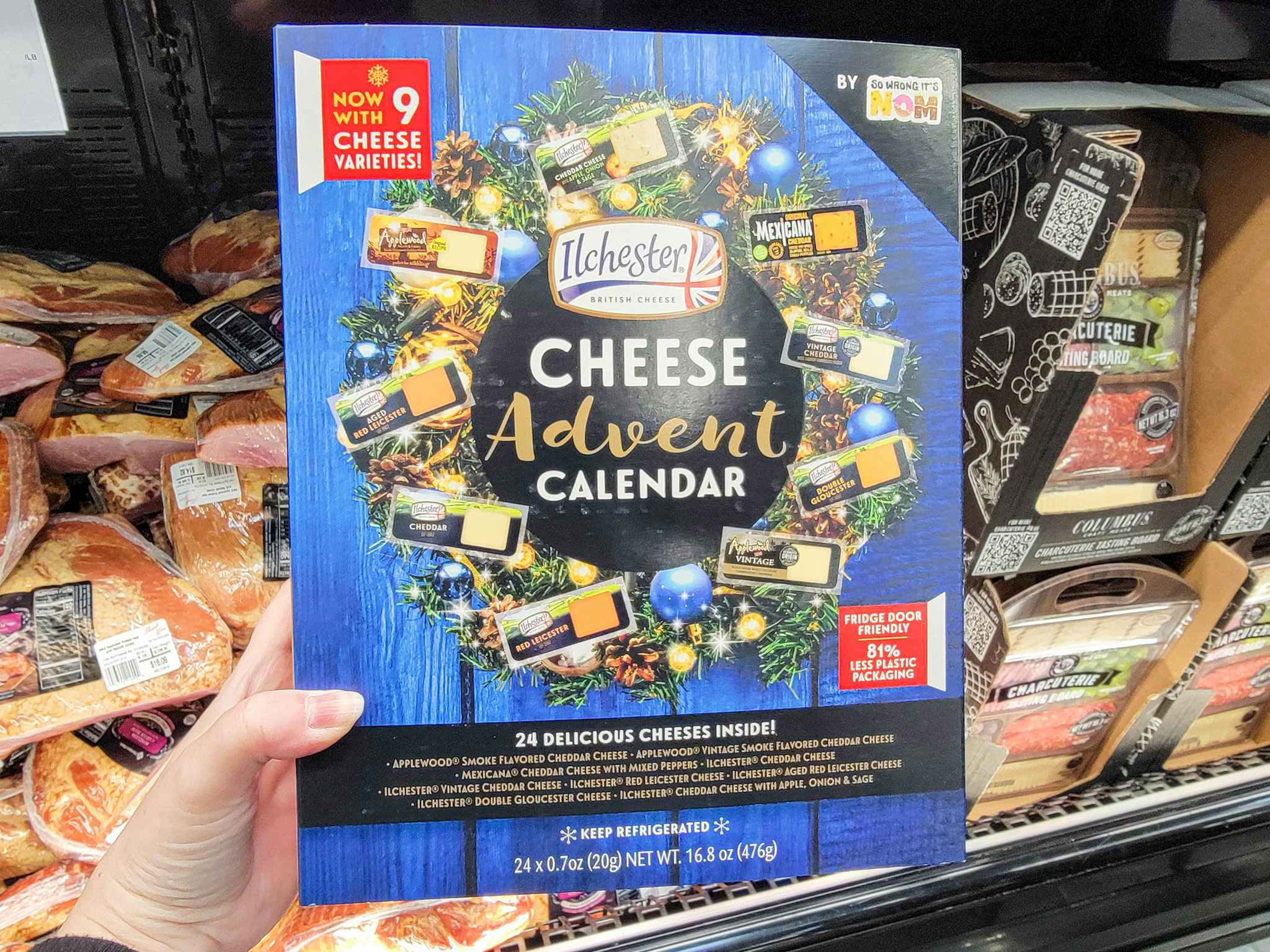 hand holding a cheese advent calendar