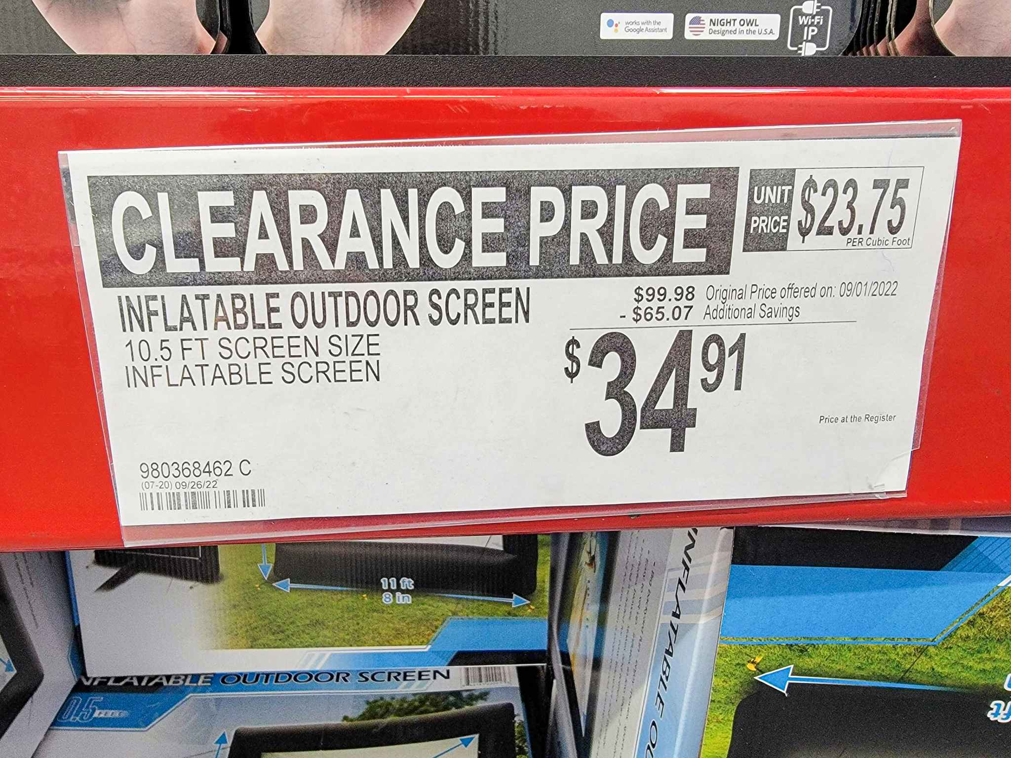 clearance tag for 34.91 outdoor movie screen