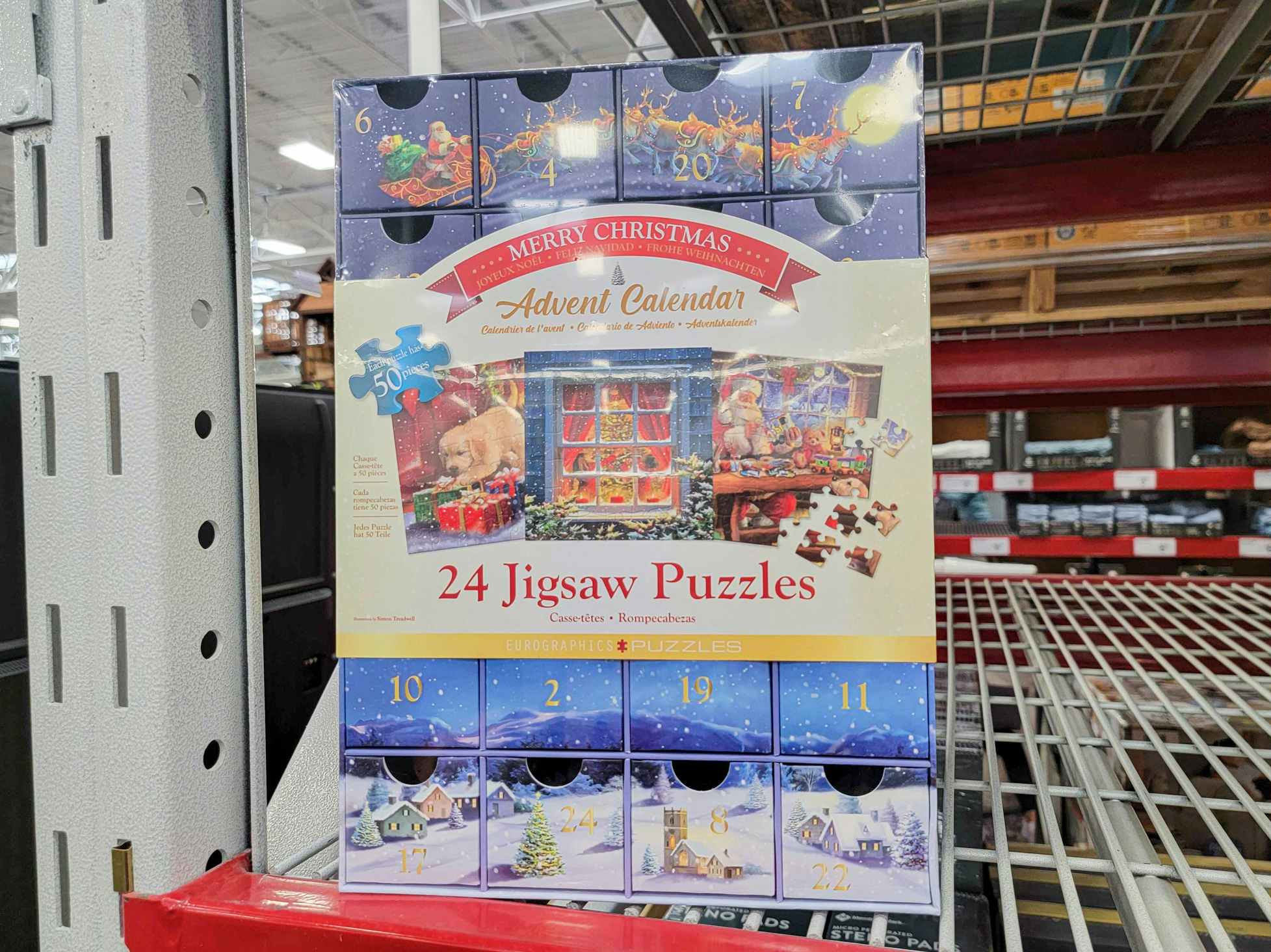 jigsaw puzzle advent calendar on a shelf