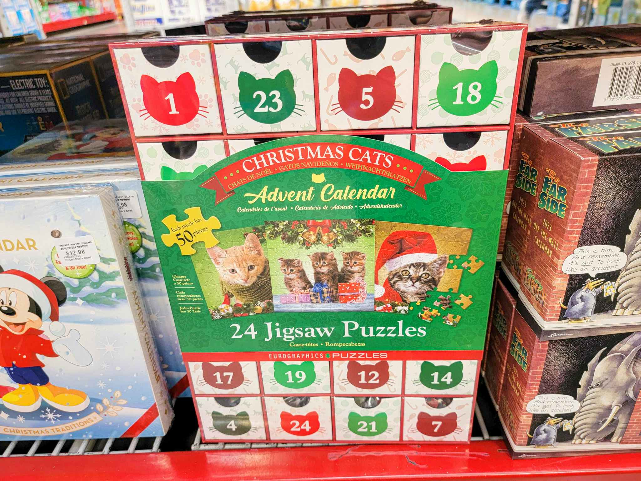 cat puzzle advent calendar on a shelf