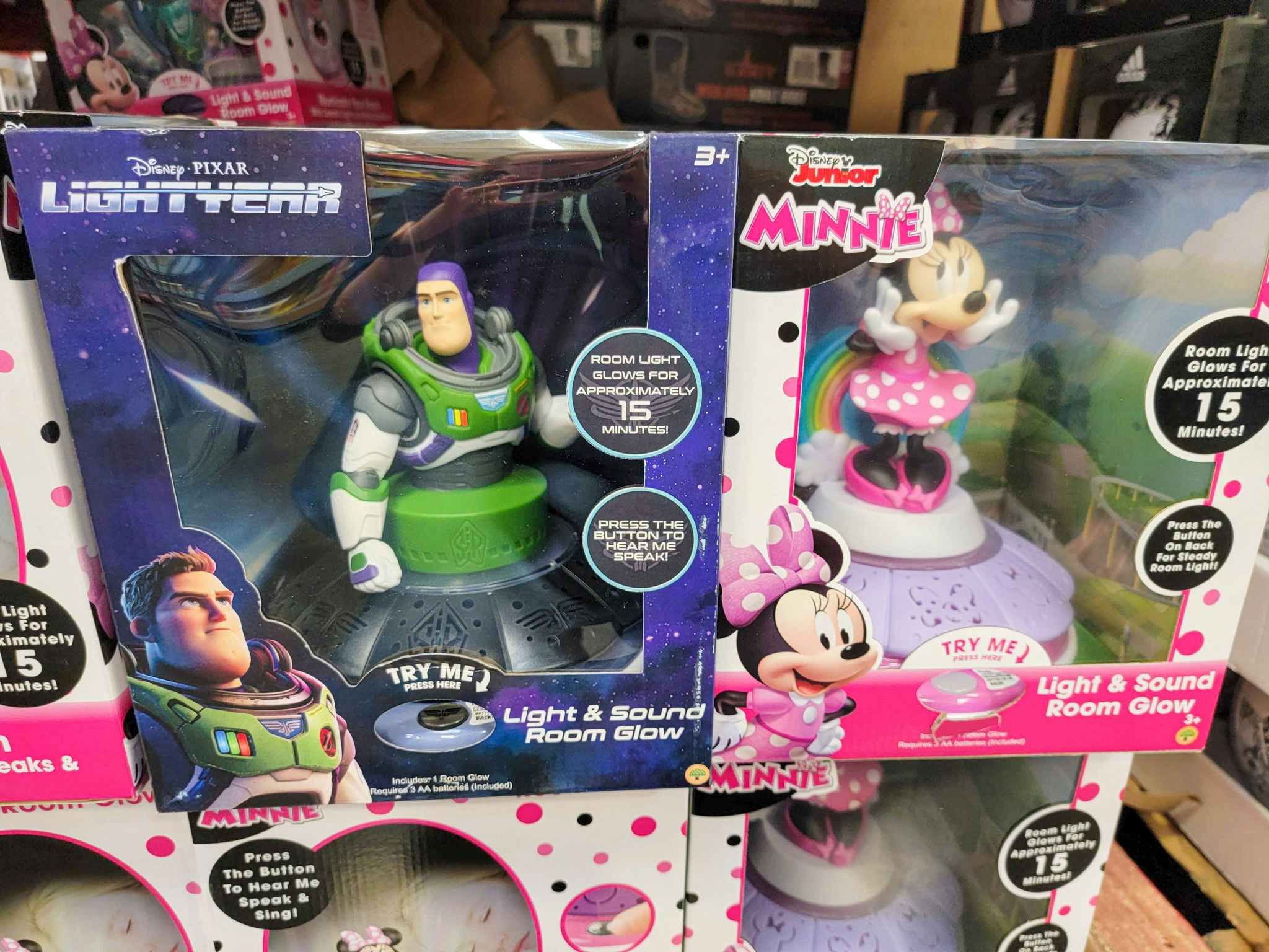 buzz lightyear and minnie mouse room glows