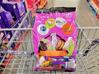 a bag of york patties, kit kat, reeses, and hersheys candy