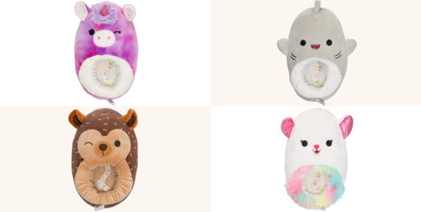 four styles of squishmallow slippers