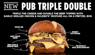 Promotional advertisement for the triple double burger at Smashburger, the product at the center of the dispute in the Smashburger lawsuit and settlement.