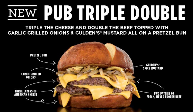 Promotional advertisement for the triple double burger at Smashburger, the product at the center of the dispute in the Smashburger lawsuit and settlement.