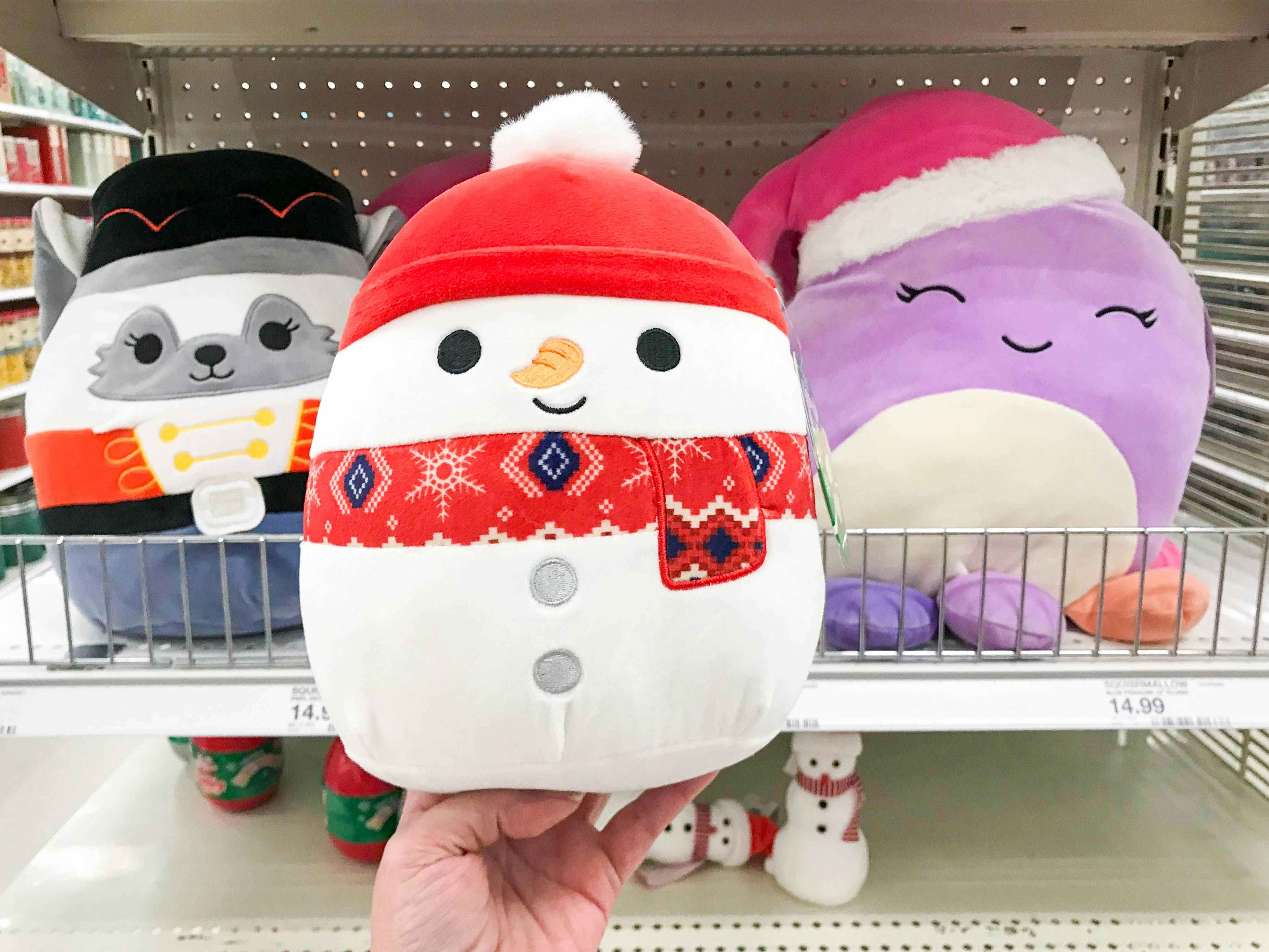 squishmallows on shelf in store