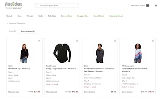 four steep and cheap items saved to price alerts in the Account section