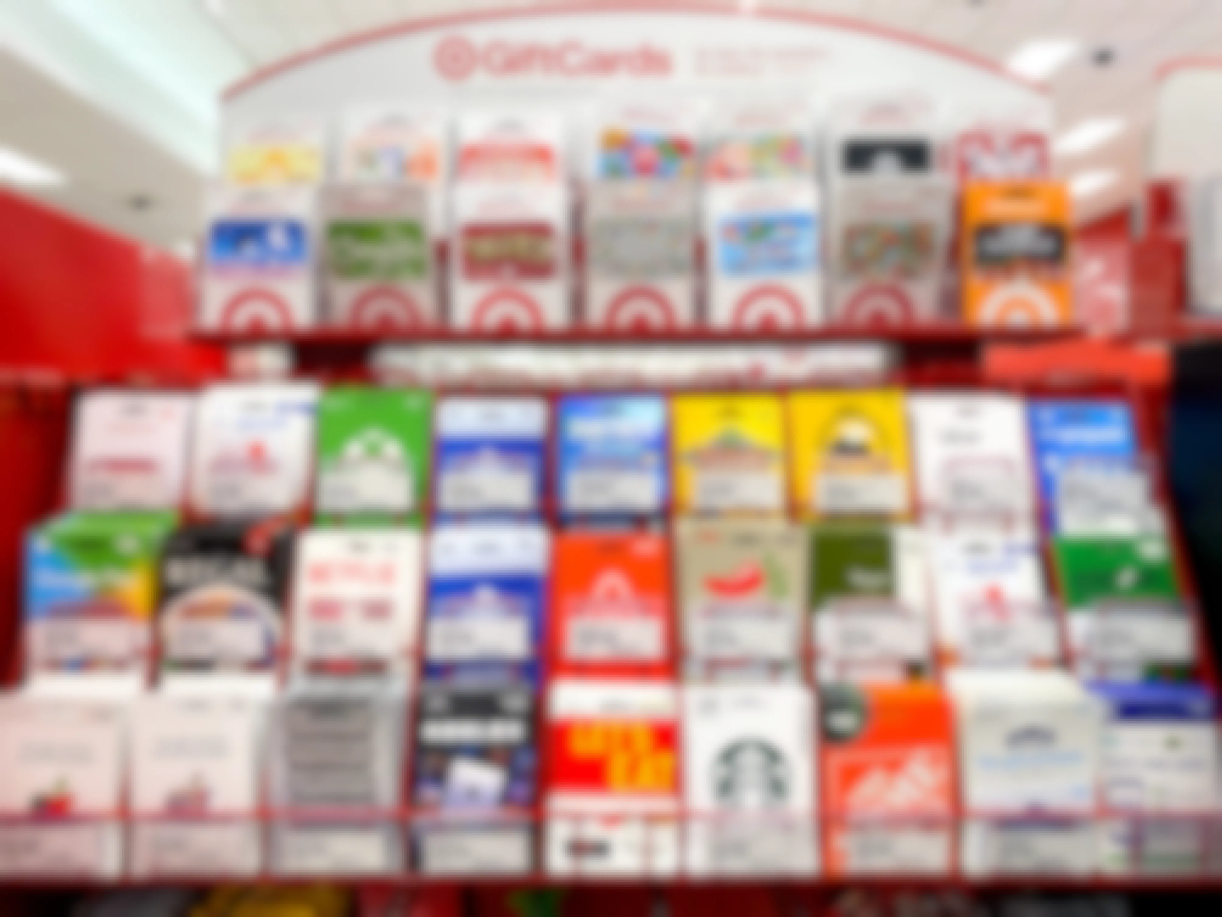 various gift cards on display at target checkout