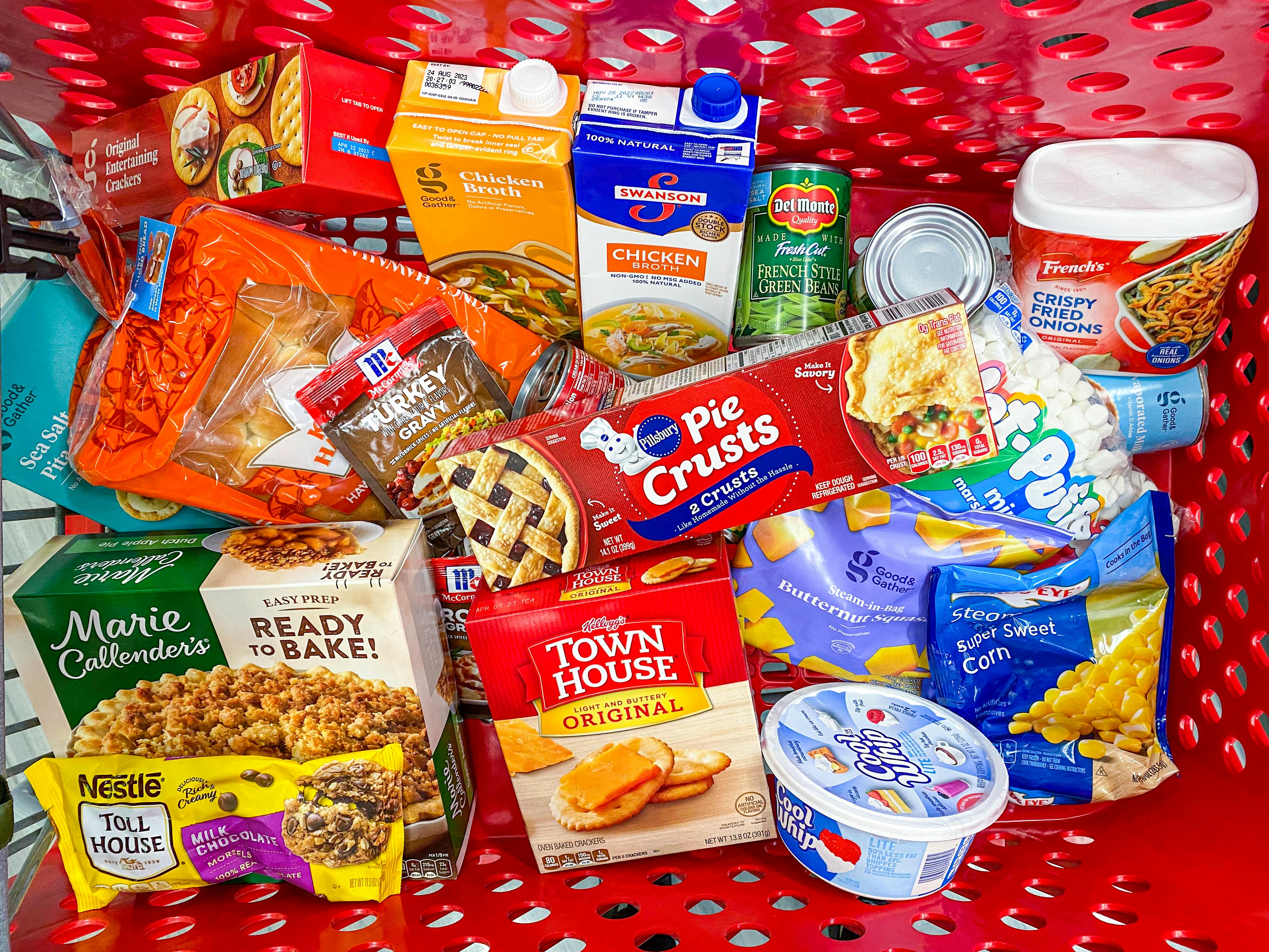 A target cart filled with groceries
