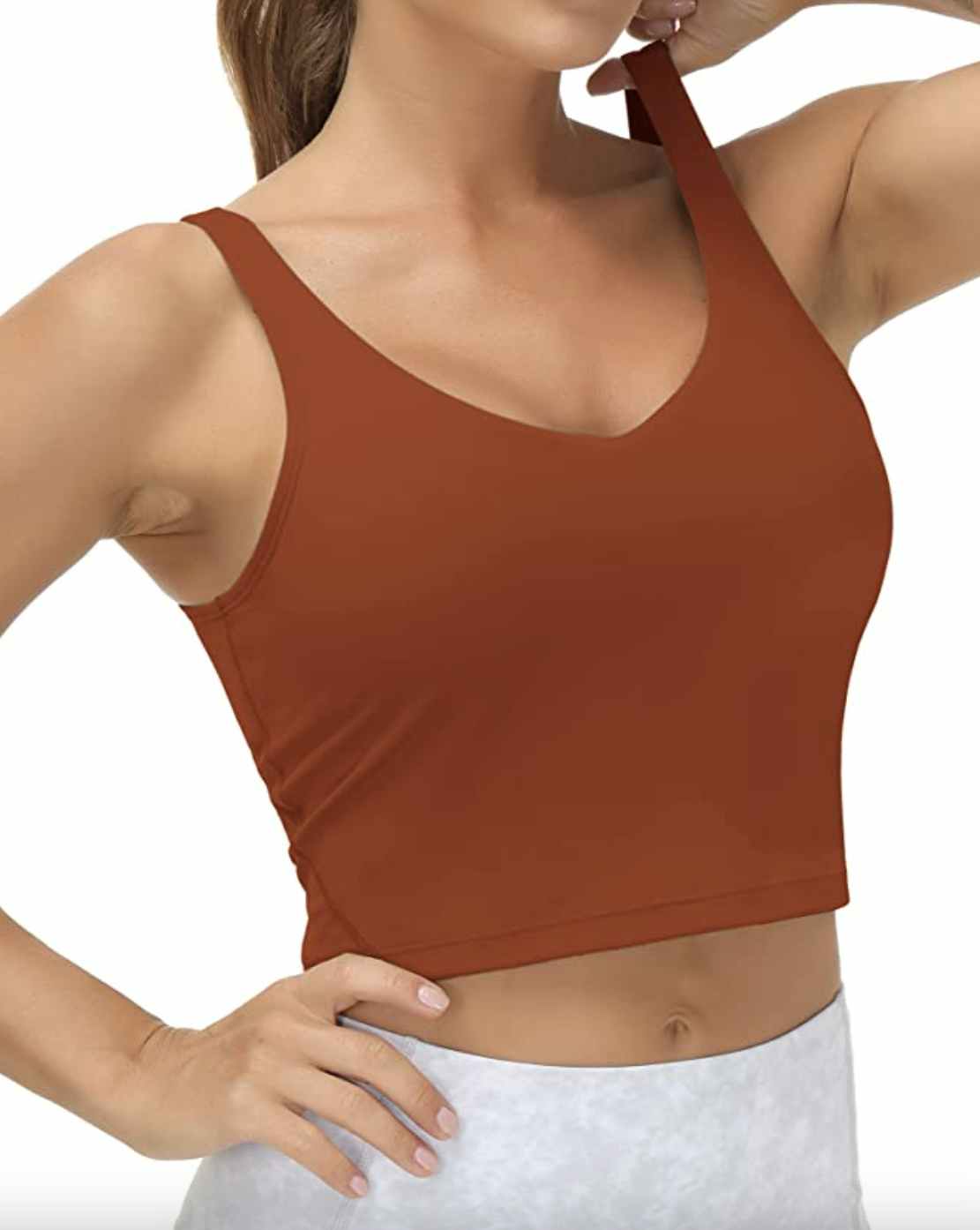 The Gym People Women's Longline Wirefree Sports Bra in Brick Red