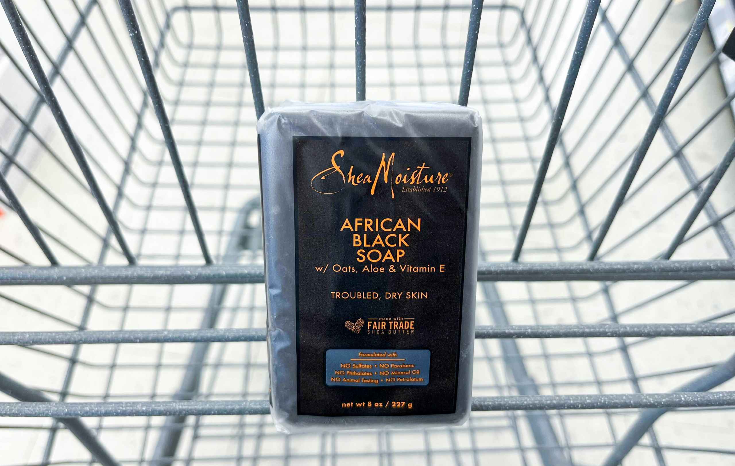 SheaMoisture African Black Soap bar inside of shopping cart