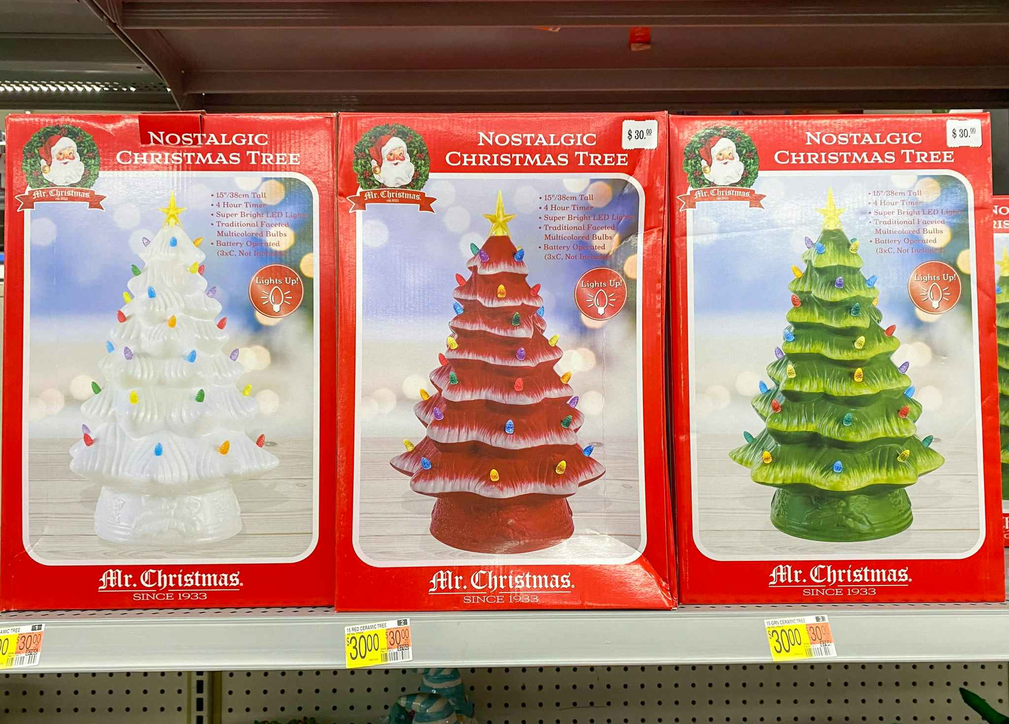 mr christmas ceramic led christmas trees on walmart shelf