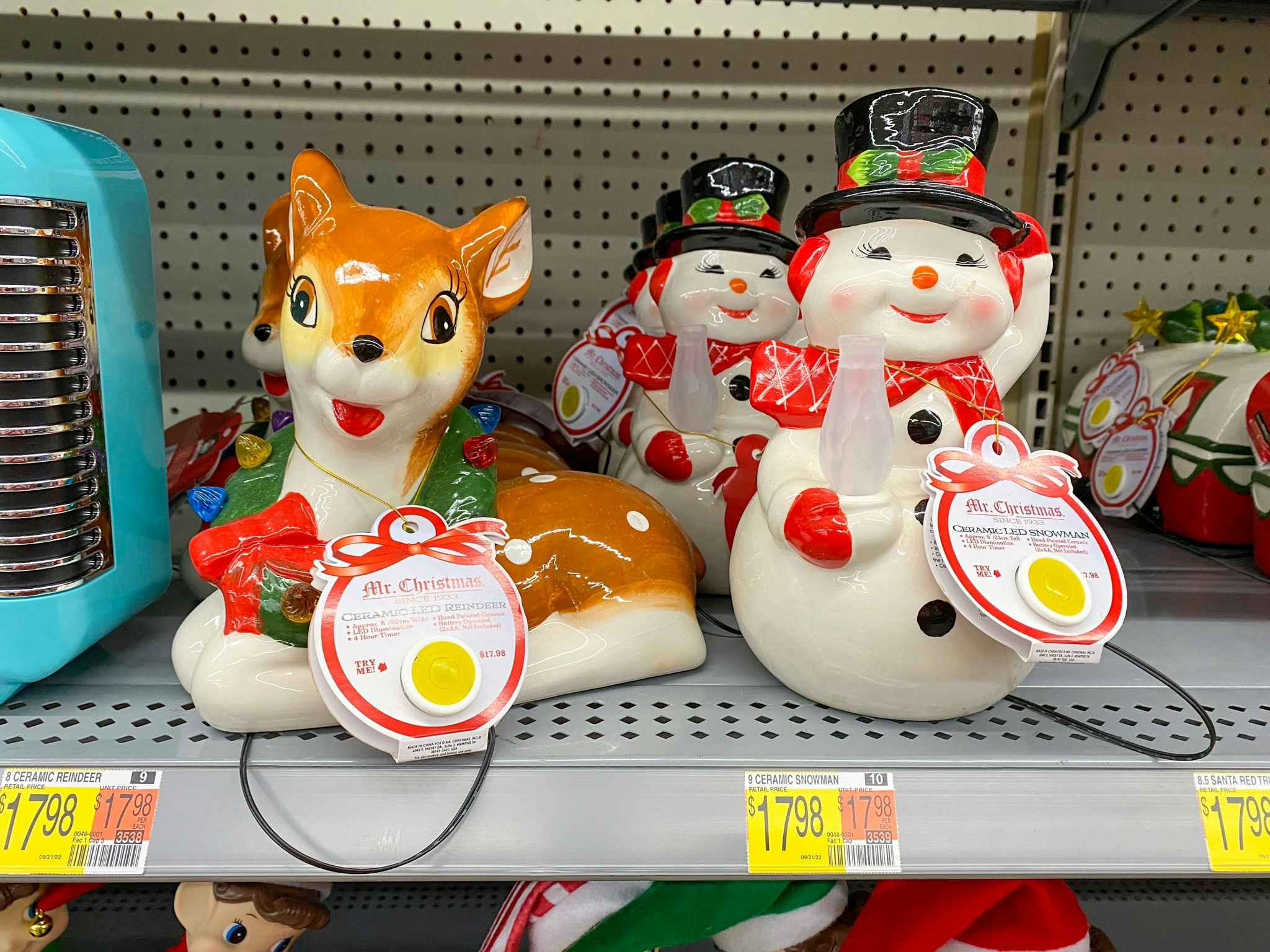mr christmas ceramic led reindeer and snowman on walmart shelf