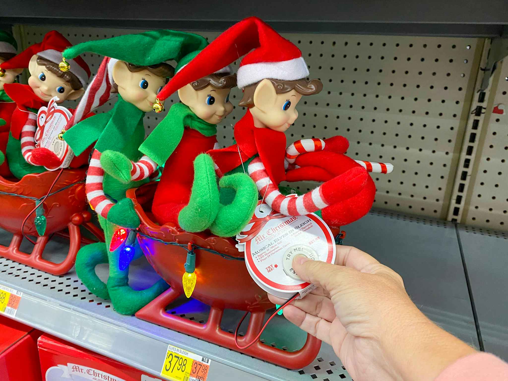 mr christmas musical elves in sleigh on walmart shelf