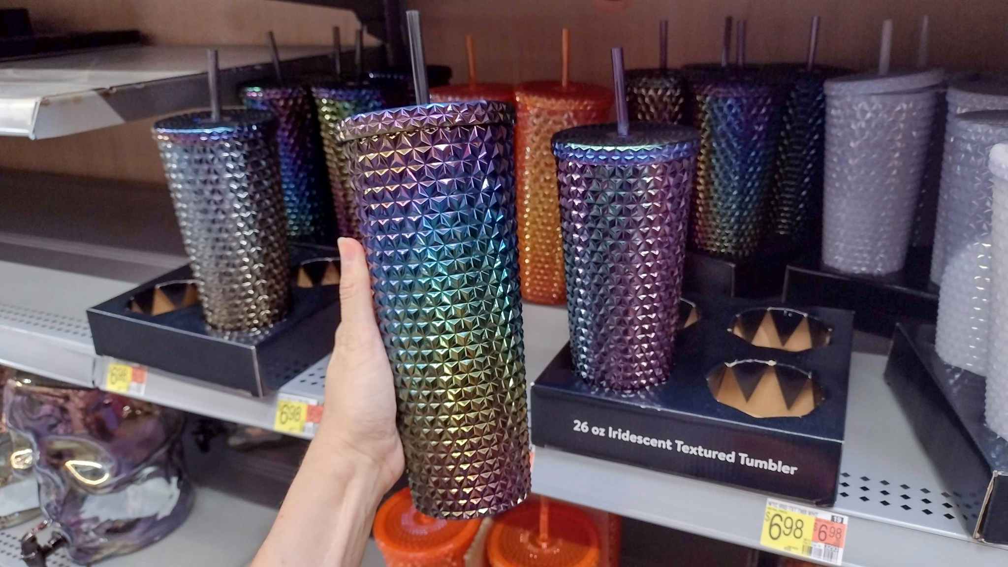 hand holding way to celebrate iridescent textured tumbler at walmart