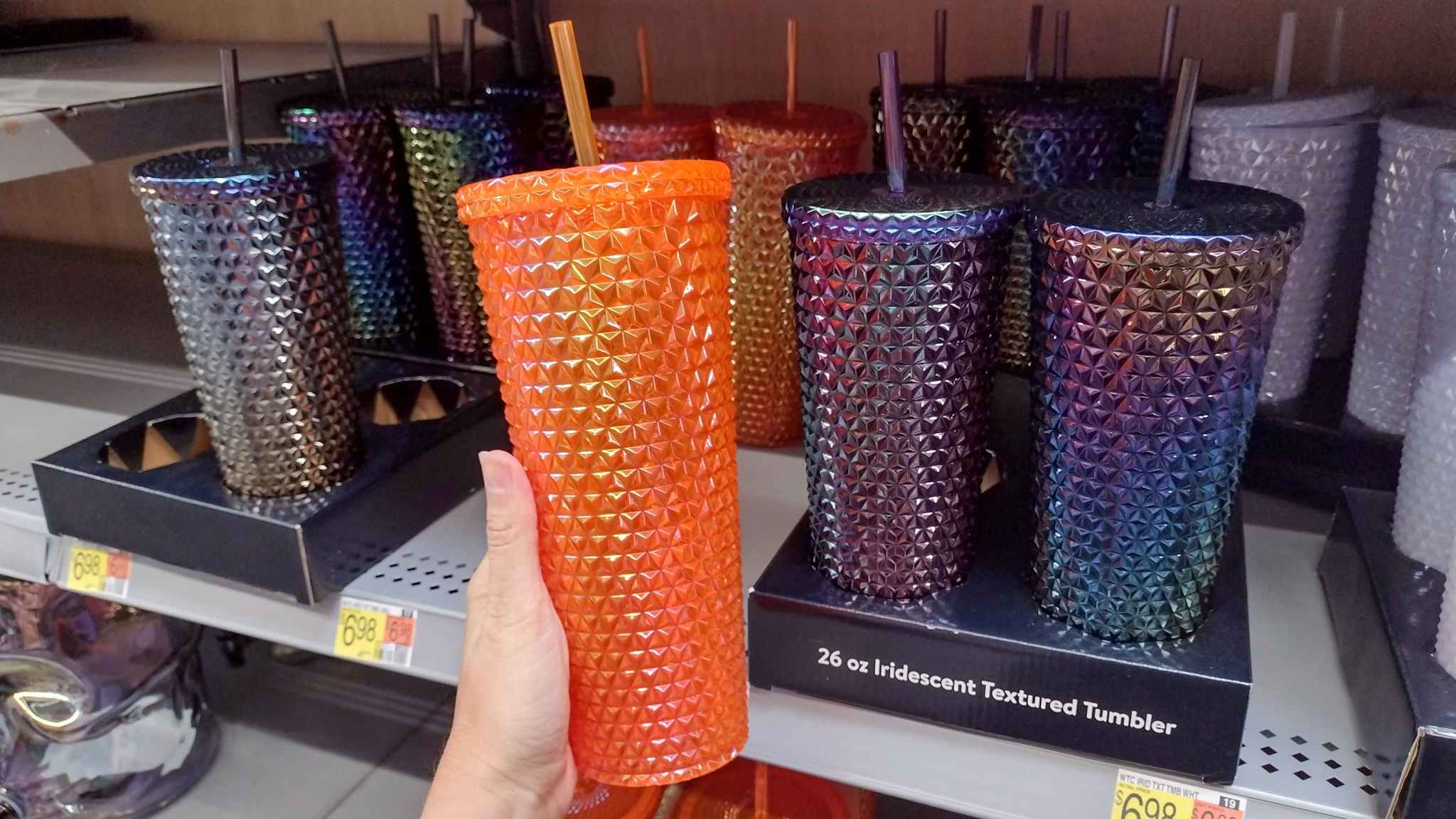 hand holding way to celebrate orange textured tumblers at walmart