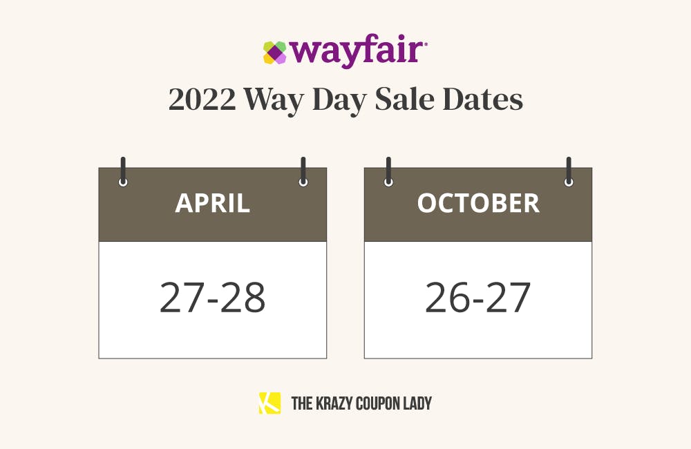 Wayfair Way Day sale dates in April and October 2022 graphic