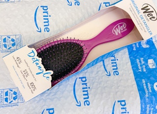 wet brush on an amazon package