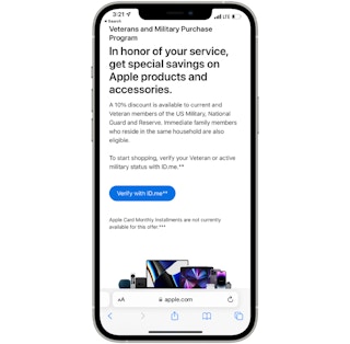 Cellphone with veteran and military discount information on screen