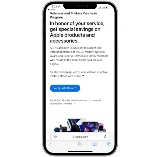 Cellphone with veteran and military discount information on screen
