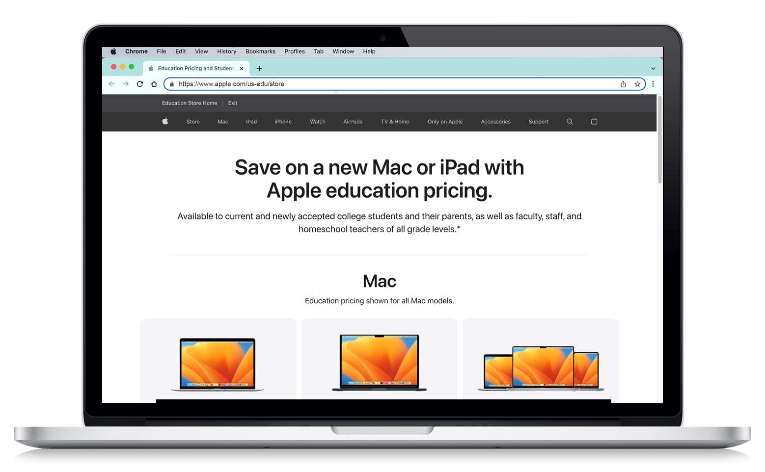apple education pricing discount screen on laptop