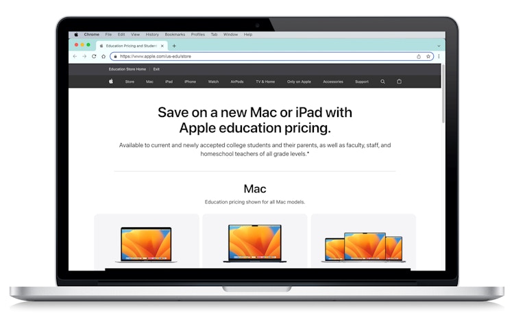 apple education pricing discount screen on laptop