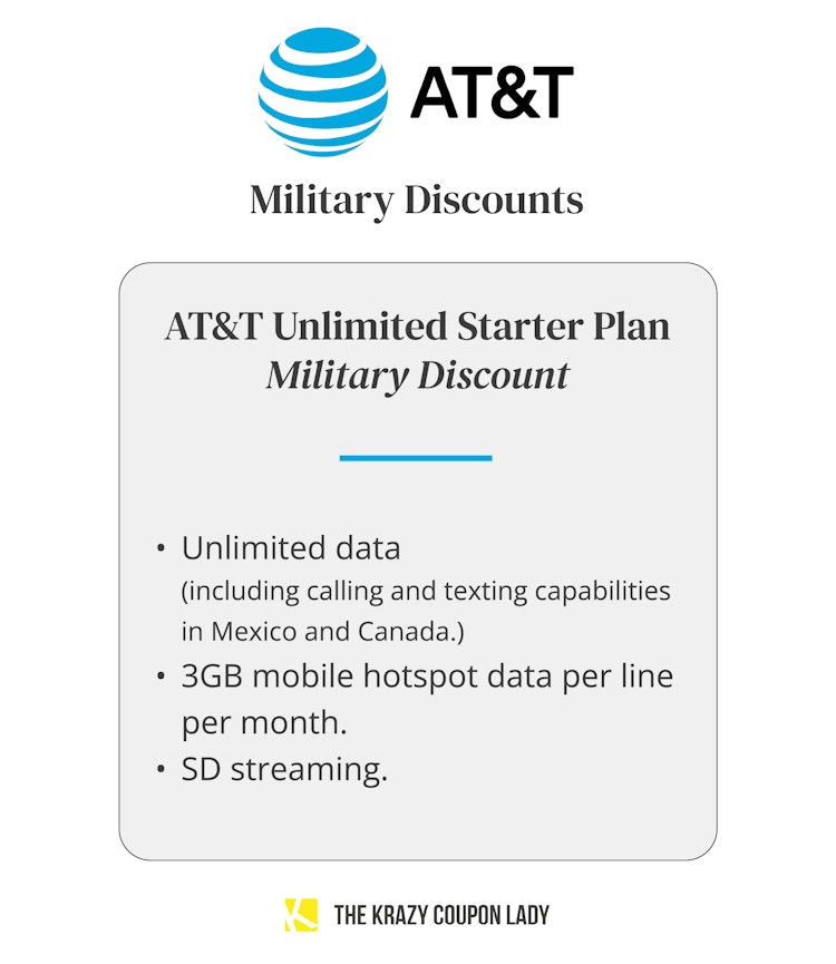 at&t military discounts unlimited starter plan graphic