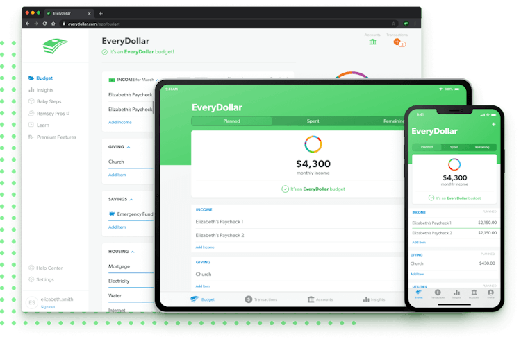 best free budget app - View of Every Dollar app on different devices
