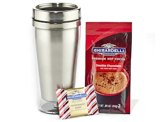 cheap gift baskets - ghirardelli stainles steel travel mug cocoa holiday gift set
