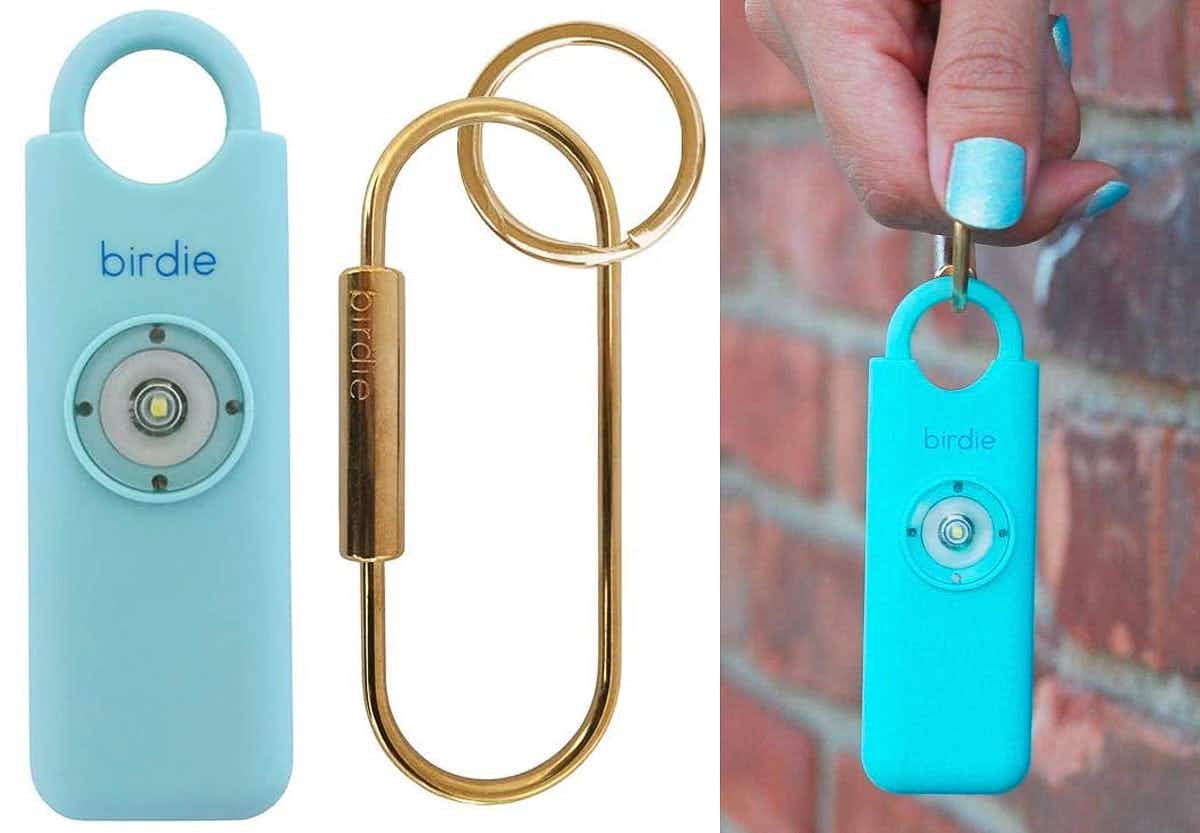 gifts for teens - A Birdie personal safety alarm and clip, and someone holding it