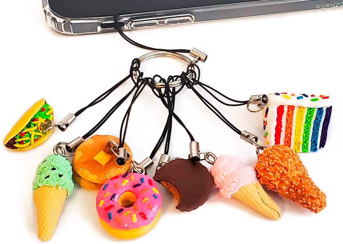 gifts for teens - iPhone charms shaped like different junk foods