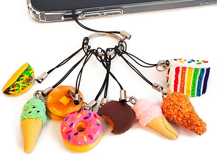 gifts for teens - iPhone charms shaped like different junk foods