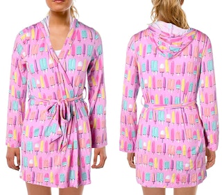gifts for teens - A model wearing a pink robe with a popsicle design
