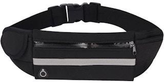 secret santa gifts - A black running belt pouch with a zipper on a white background