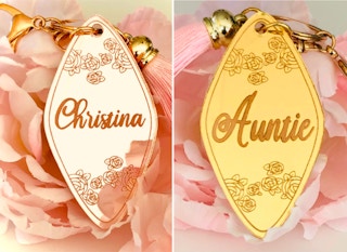 Custom keychains with "Christina" and "Auntie" on them