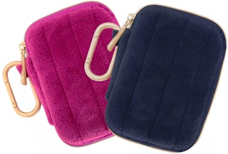 secret santa gifts - Magenta and navy blue furry earbud case holders