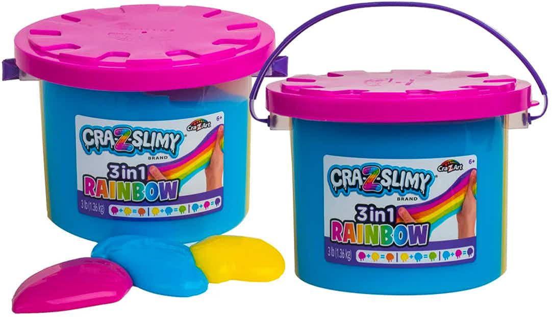 best stocking stuffer ideas - Buckets of 3-in-1 Rainbow Slime on a white background