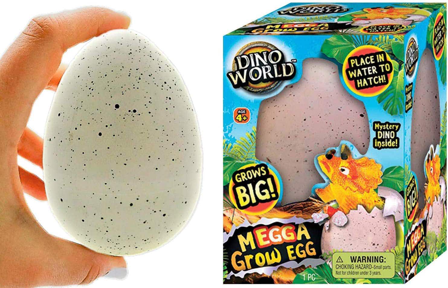 best stocking stuffer ideas - A Mega Magic Hatching Dinosaur Egg in its box and someone holding one