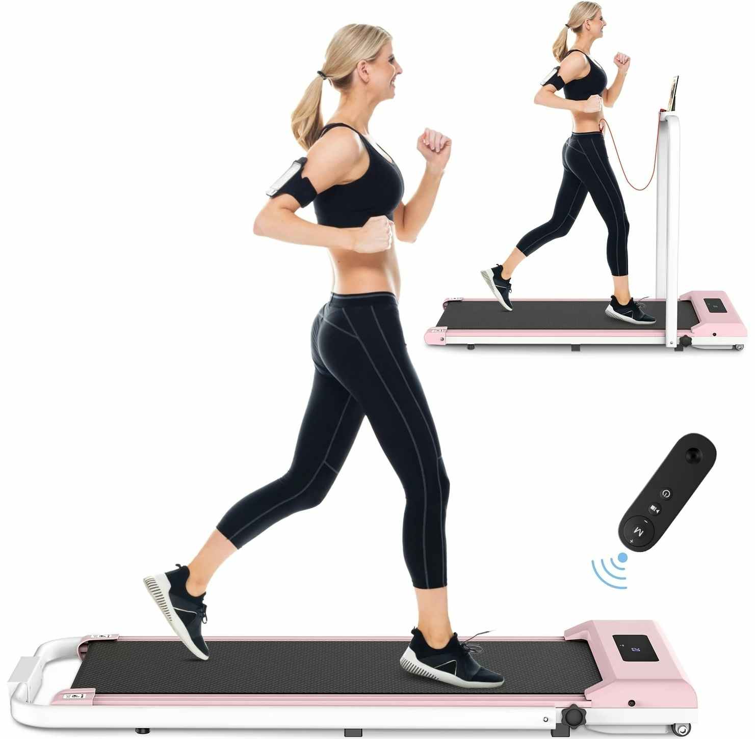 A person using a Bigzzia 1.5 HP Electric Treadmill Walking Machine on a white background