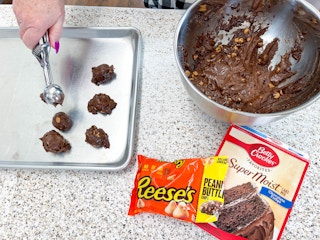 making cookies with boxes cake and peanut butter chips