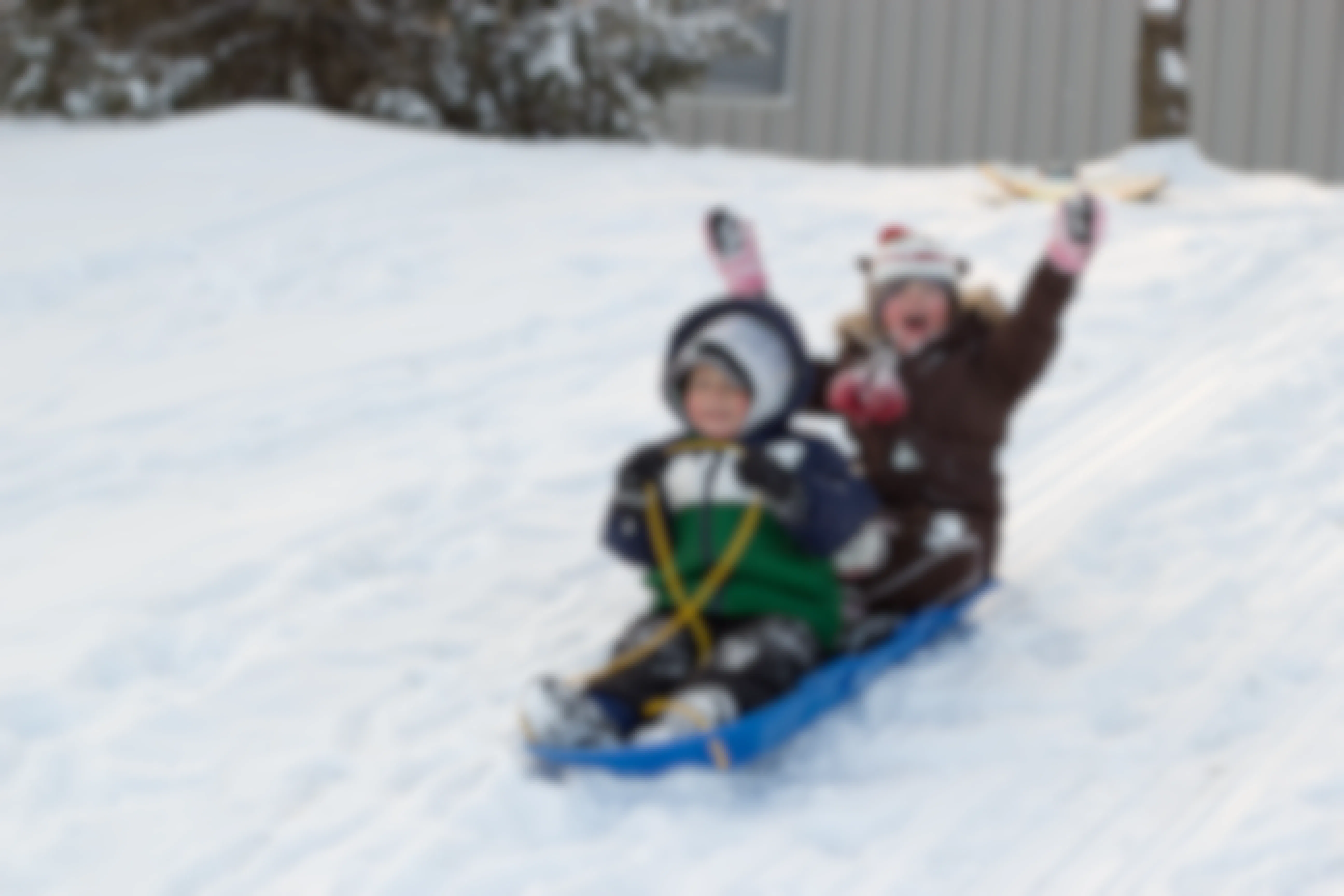 Two children on a snow sled