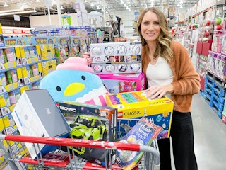 heather from the krazy coupon lady with a full cart of toys in costco